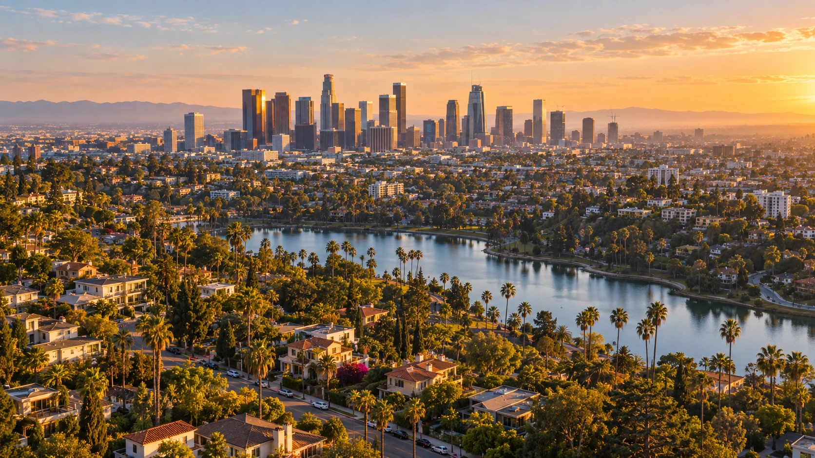 Los Angeles skyline at sunset